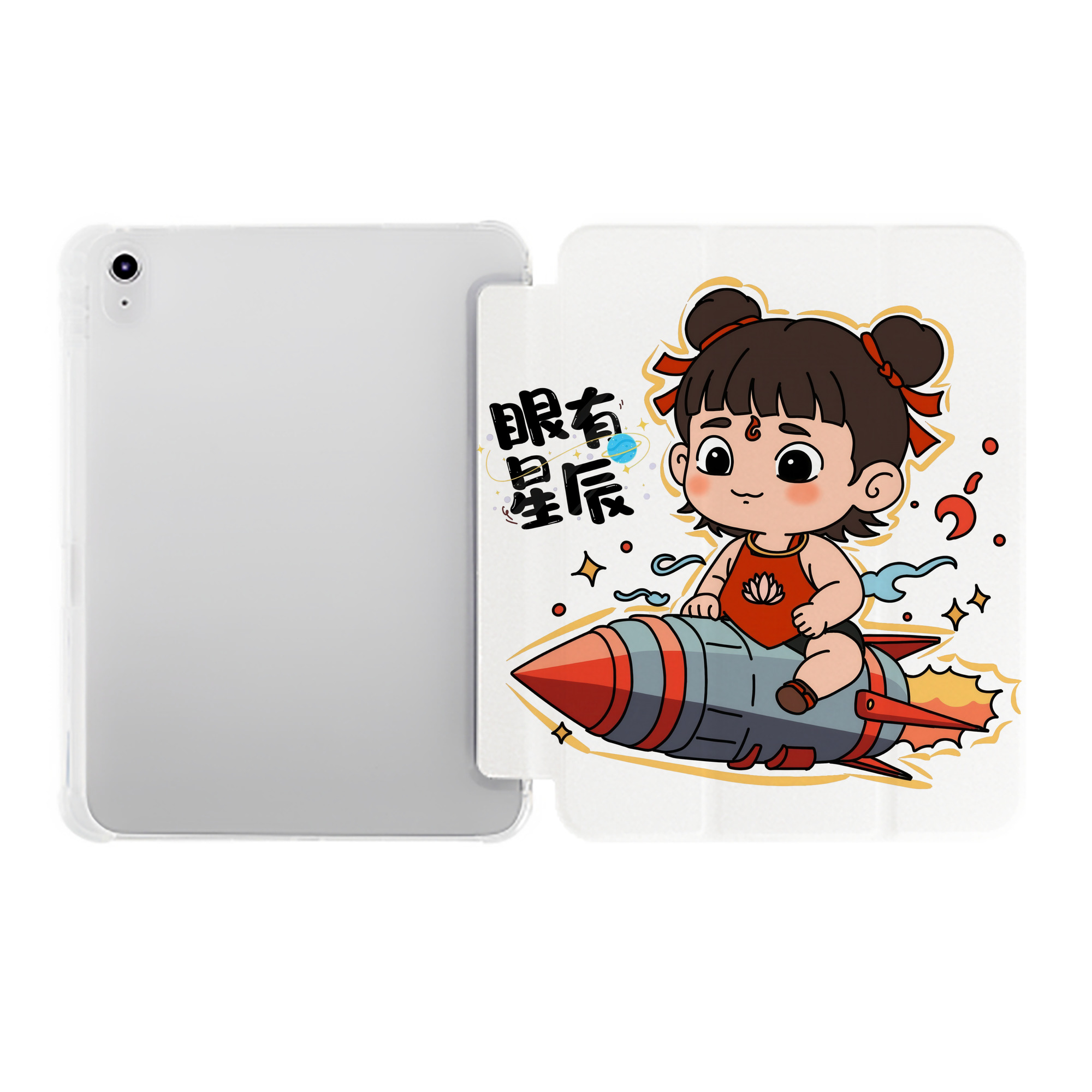 （画像用） Ne Zha 2 ナタ 魔童の大暴れ IPad ケース ペン収納付き 三つ折りスタンド PUレザー×シリコン 対応機種9.5/10.5/10.9インチ